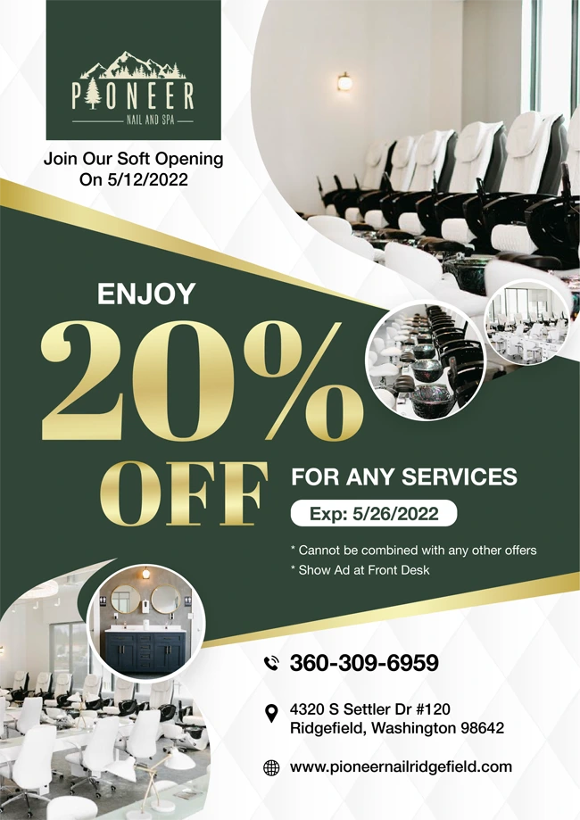 Promotions Pioneer Nail & Spa of Ridgefield, Washington 98642 Manicure, Pedicure